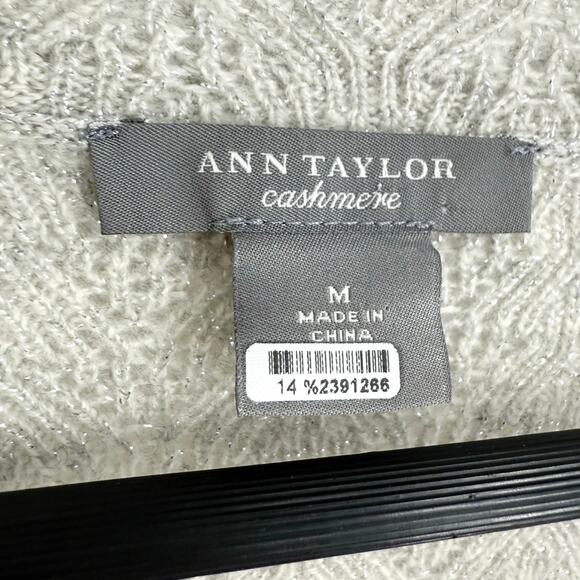 Ann Taylor Medium CASHMERE Sparkly Gray Silver Sweater Shirt Top Christmas - Picture 2 of 8